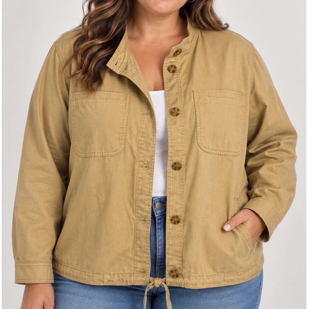 Talbots NWT Utility Chore Jacket 2X Tan Cotton Button Front Lightweight Camel